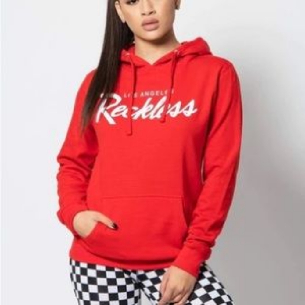 YR Young & Reckless Red Women's Hoodie Pullover Sweater Size XS/S Logo - Picture 1 of 6